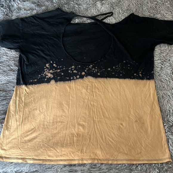 Grunge off shoulder tee M embroidered roses oversized splatter destroyed punk 🥀 - Picture 7 of 9